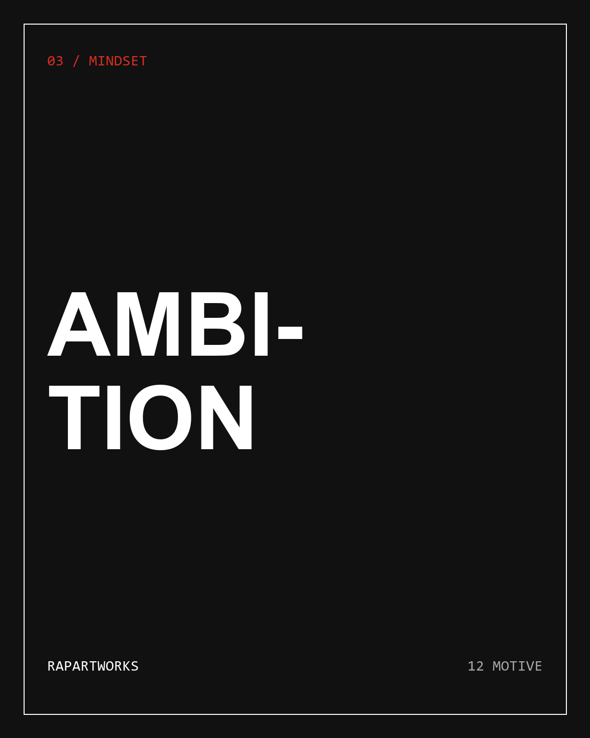 Ambition – Kategorie-Kachel, off-black mit weißer Typografie